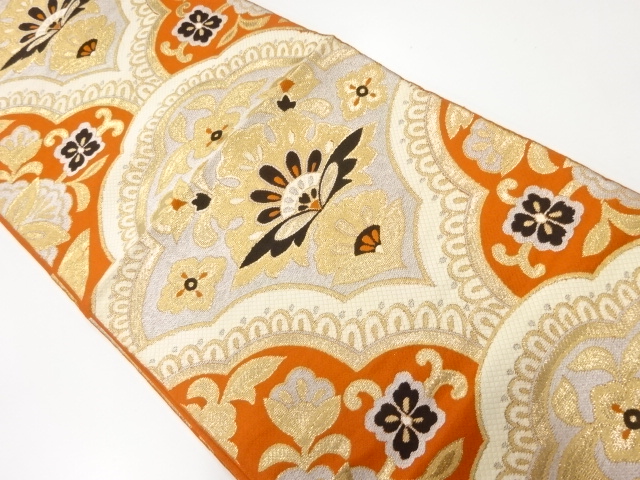 JAPANESE KIMONO / ANTIQUE FUKURO OBI / WOVEN FLORAL SARASA